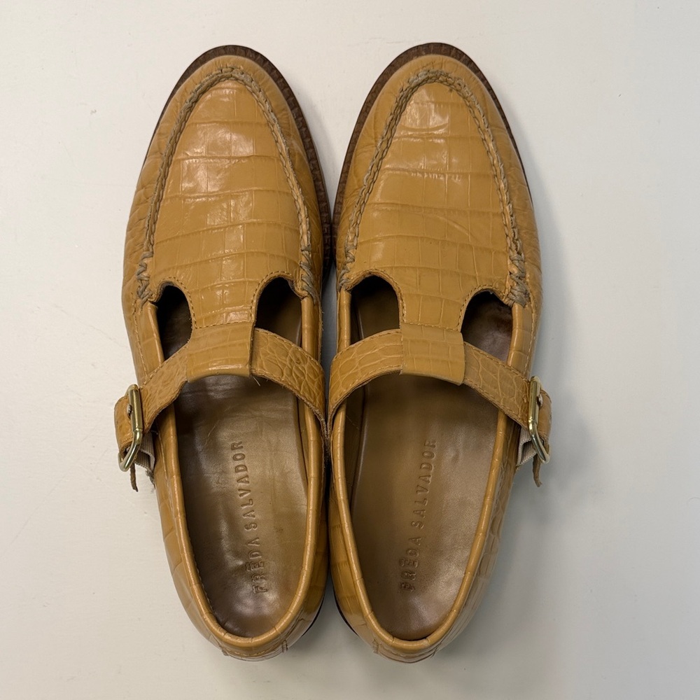 Freda Salvador Croc-Embossed Tan Mary Jane Loafers